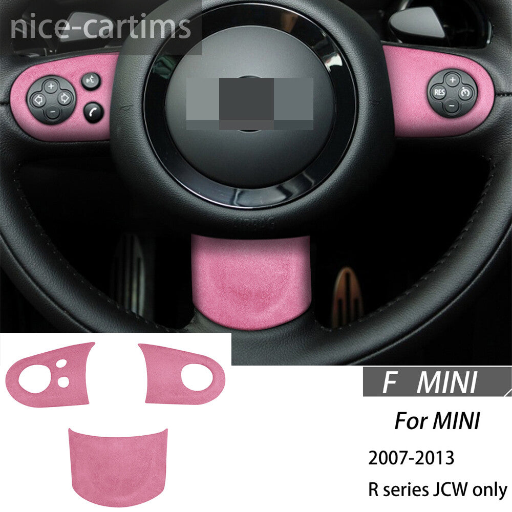 Suede Pink Steering Wheel Button Trim for BMW for Mini Cooper R55 R56 R57 R58 R59R60