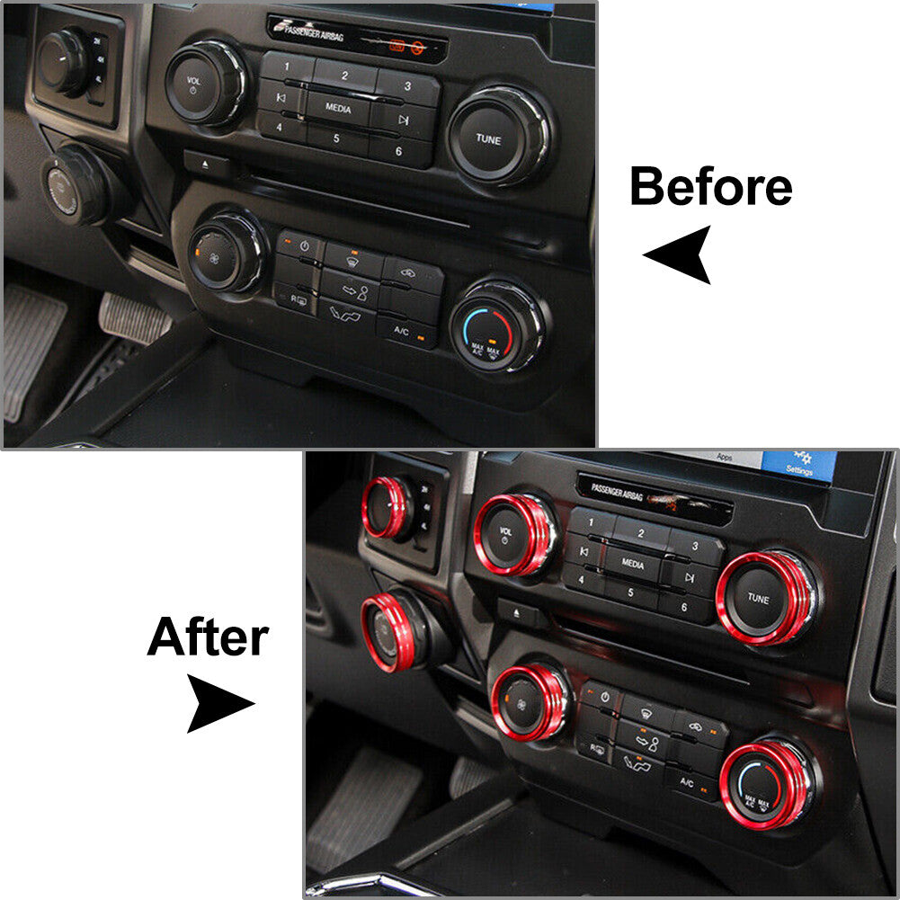 for Ford F150 XLT 2015-2020 6Pcs Air Conditioner Switch CD Button Ring Knob Trim