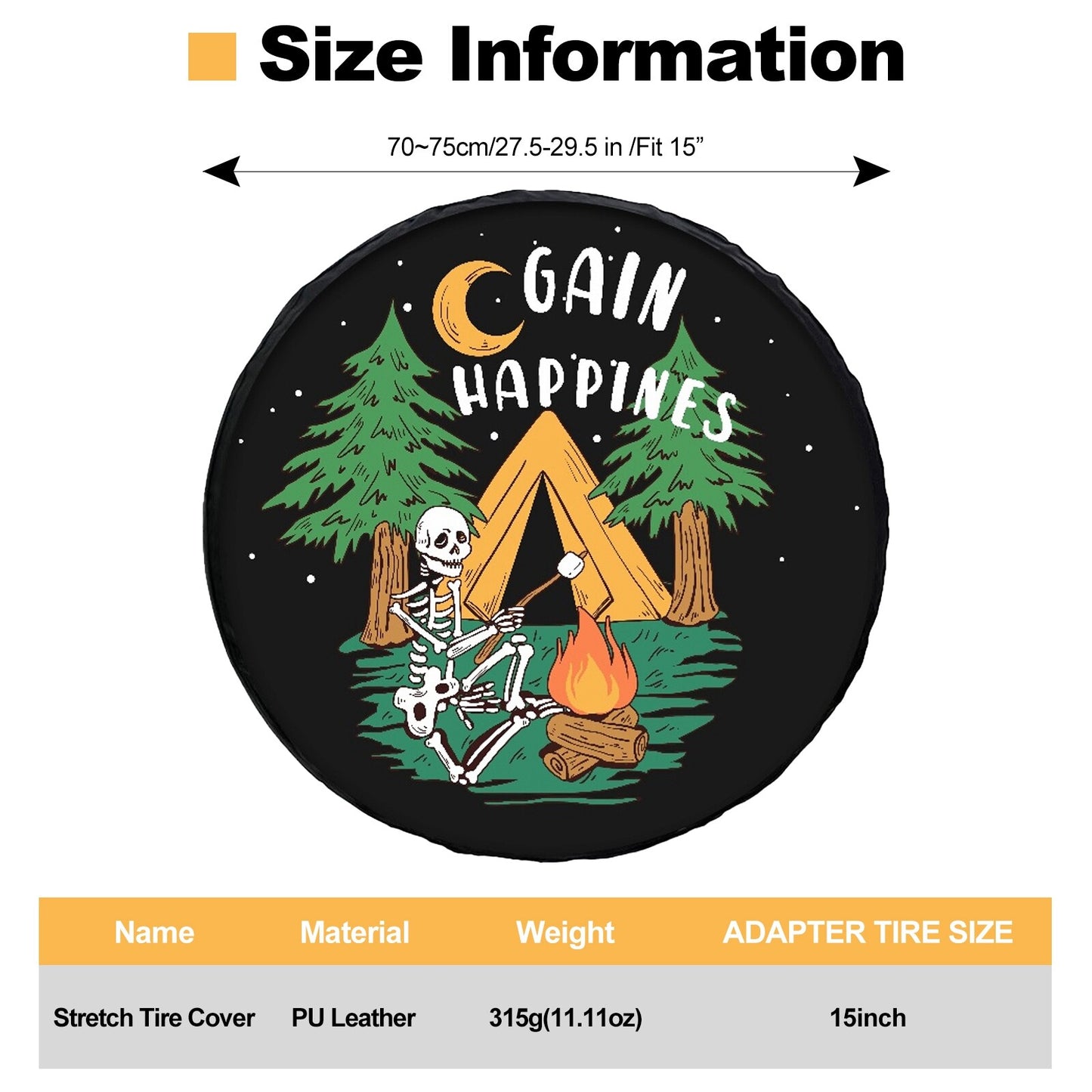 15 Gain Happines Trailer Spare Tire Cover Rear Tyre Cover Waterproof Protector