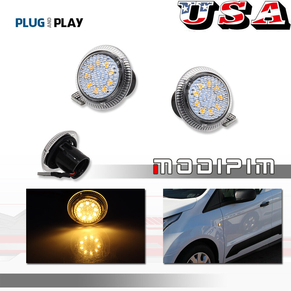Fit 10+ for Ford Transit Connect Side Fender Turn Signal Lights - Amber LED 9T1Z13K376A