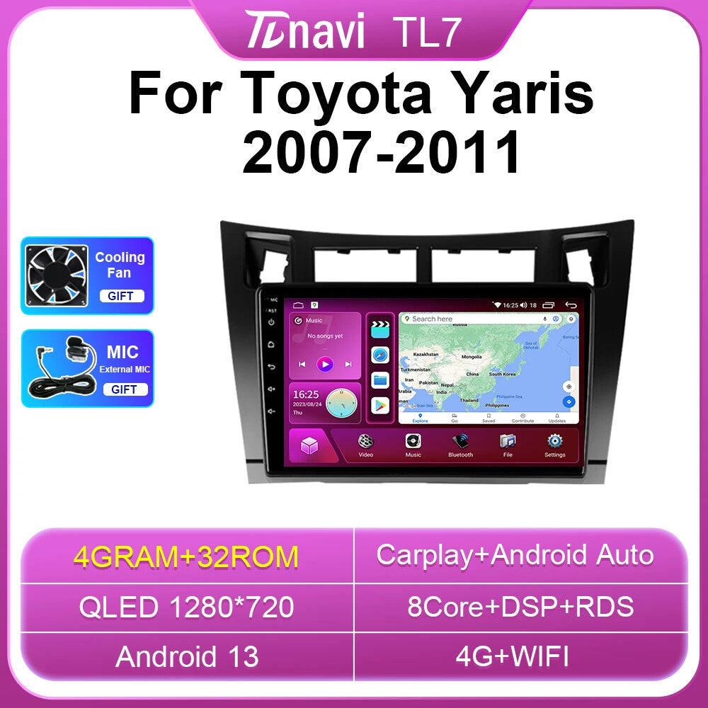 for Toyota Yaris 2007-2011 Android Auto Carplay Car Radio GPS Navi Stereo Screen