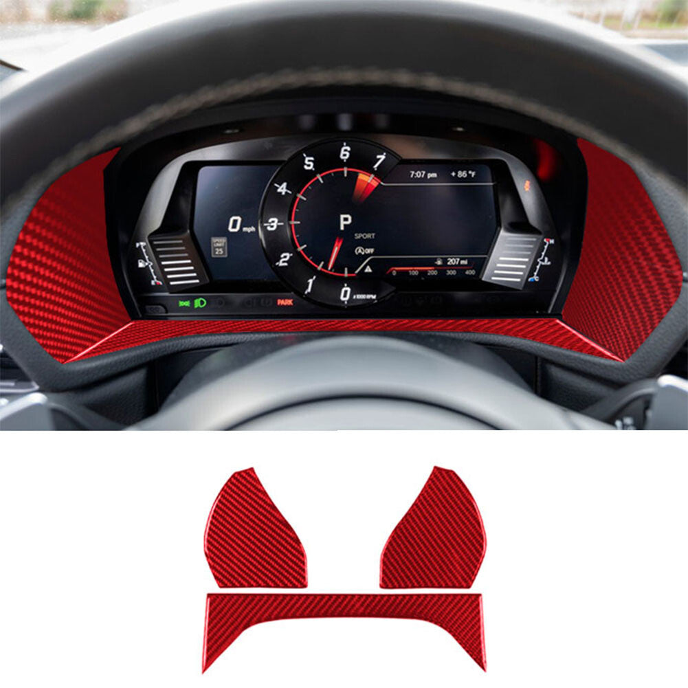 3Pcs Red Carbon Fiber Speedometer Cover Trim for Toyota Supra A90 2019-2022