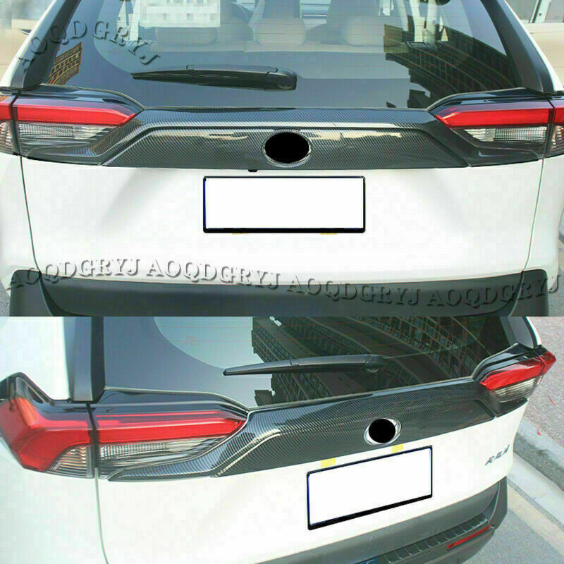 for TOYOTA RAV4 2019-2022 Carbon Fiber Rear Trunk Tailgate Strip Cover Trim 2pcs