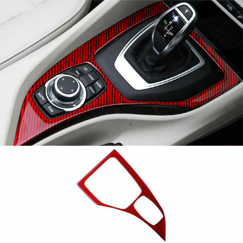 for BMW X1 13-15 Red Real Carbon Fiber Central Console Gear Shift Cover Trim 1P