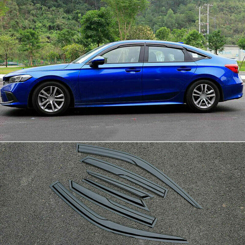 6x for Honda for Civic 22-23 Black Window Visor Sun Rain Guard Vent Shade Deflector