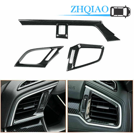 3PCS Carbon Fiber Dashboard AC Air Vent Outlet Cover for Honda for Civic Sedan 16-20