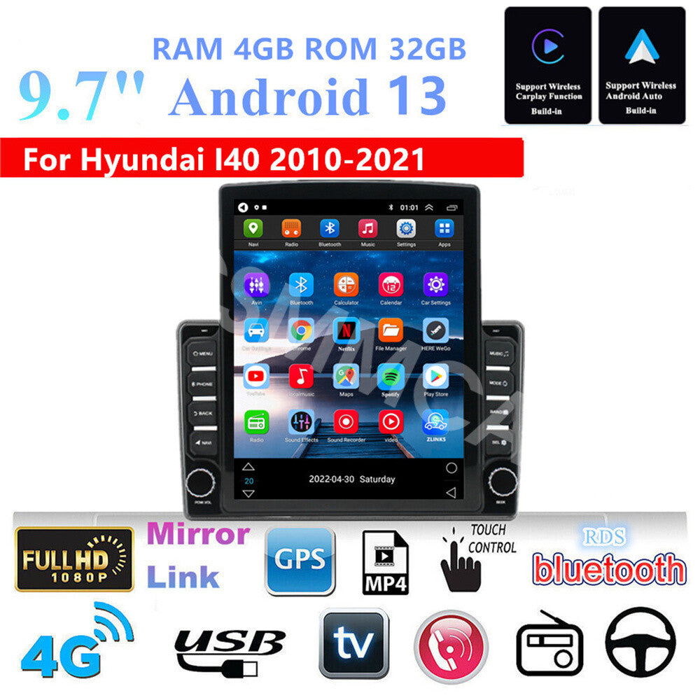 Car Stereo GPS Navigation WIFI 4G DAB For Carplay Fit for Hyundai I40 2010-2021