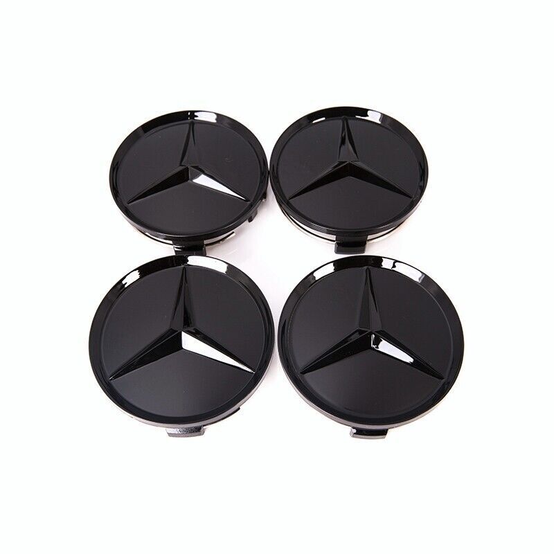 4-Piece Gloss Black Wheel Center Hub Cap Badge for Mercedes-Benz 75mm Car Package