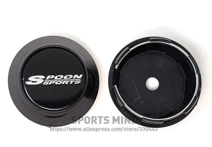 Brand new 4-piece 69mm spoon-shaped sport wheel caps, rim center caps, badges, black TE37