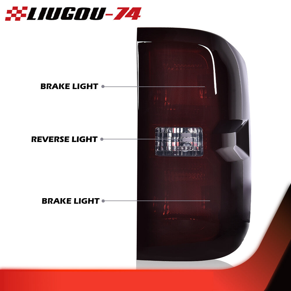 Suitable for 2014-2019 Silverado models. Smoked lens, rear taillights, brake lights, left + right