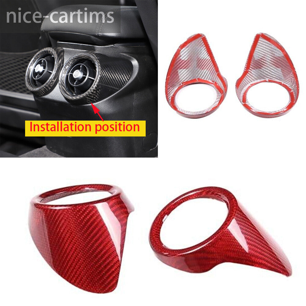 Red Carbon Fiber Rear Air Vent Outlet Ring Cover for Alfa Romeo Giulia 2017-2021