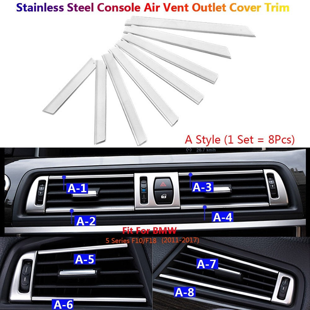 8x Stainless for BMW F10 Car Center Console Air Vent Outlet Cover Trims