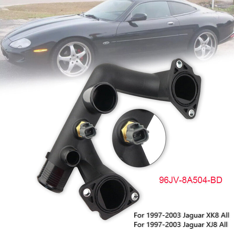 96JV8A504BD Thermostat Cover Outlet Pipe w/Sensor for Jaguar Vanden Plas XJ8 XK8