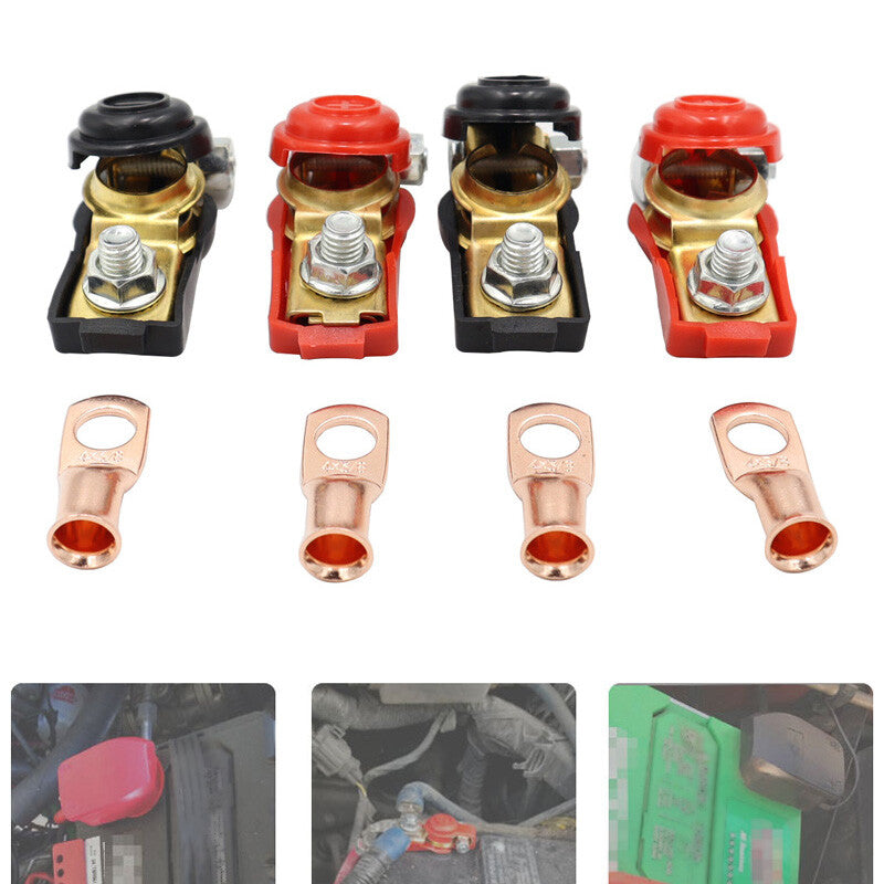 4-Piece Pack of Battery Clamp Terminal Connectors for Cars, RVs, Trucks, and Boats - Pure Copper Pins