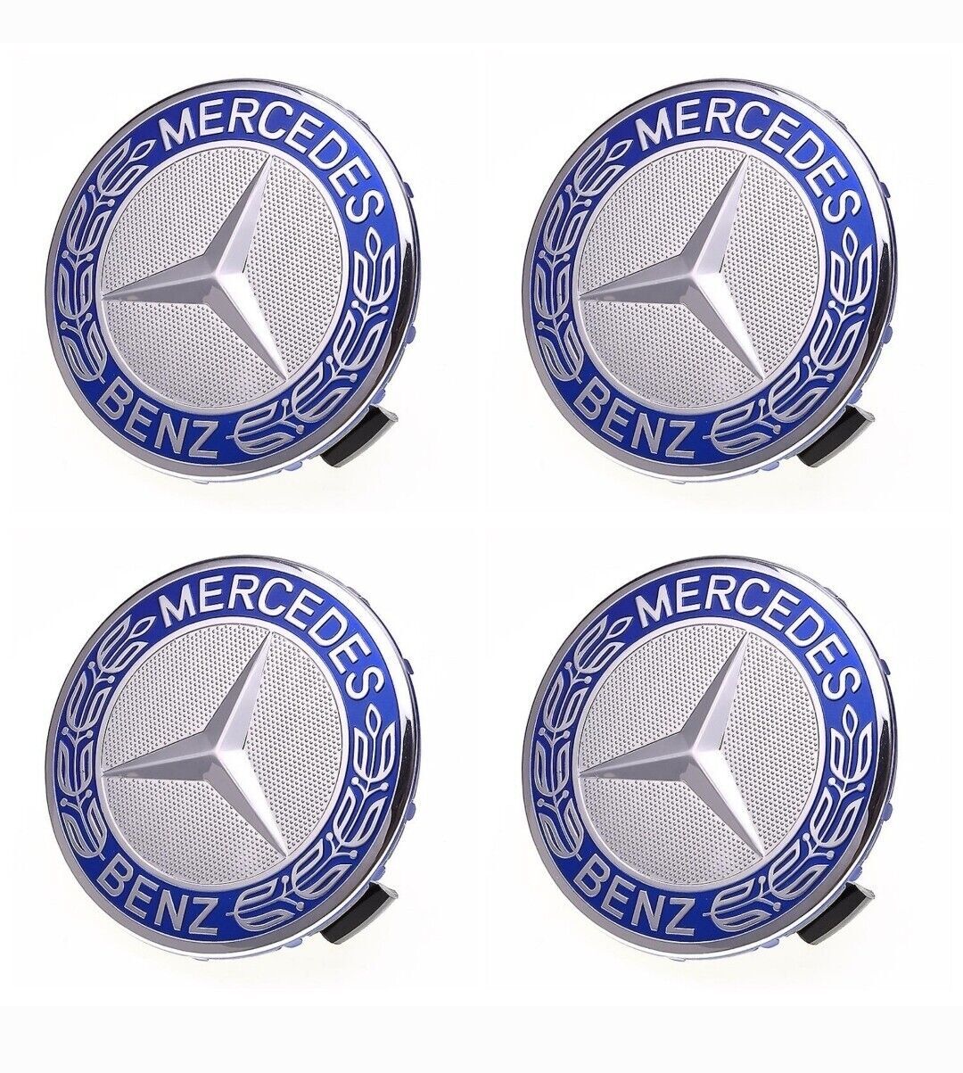 4-piece blue alloy wheel center caps 75mm ABCESM grade ML CLA GLA