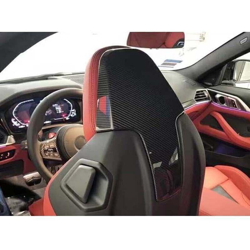 Replacement parts for carbon fiber for seat backrests and headrest covers for BMW G80, G82, M3, and M4.