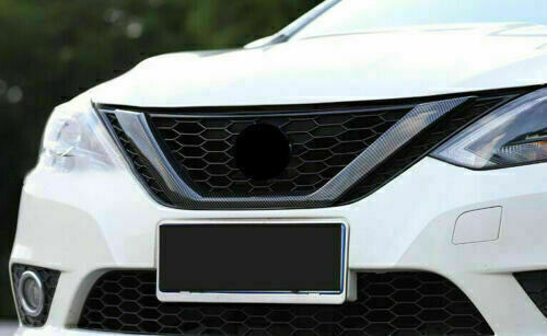 for Nissan Sentra 2016-19 Carbon Fiber ABS Front Grille Mesh Frame Cover Trim 1x