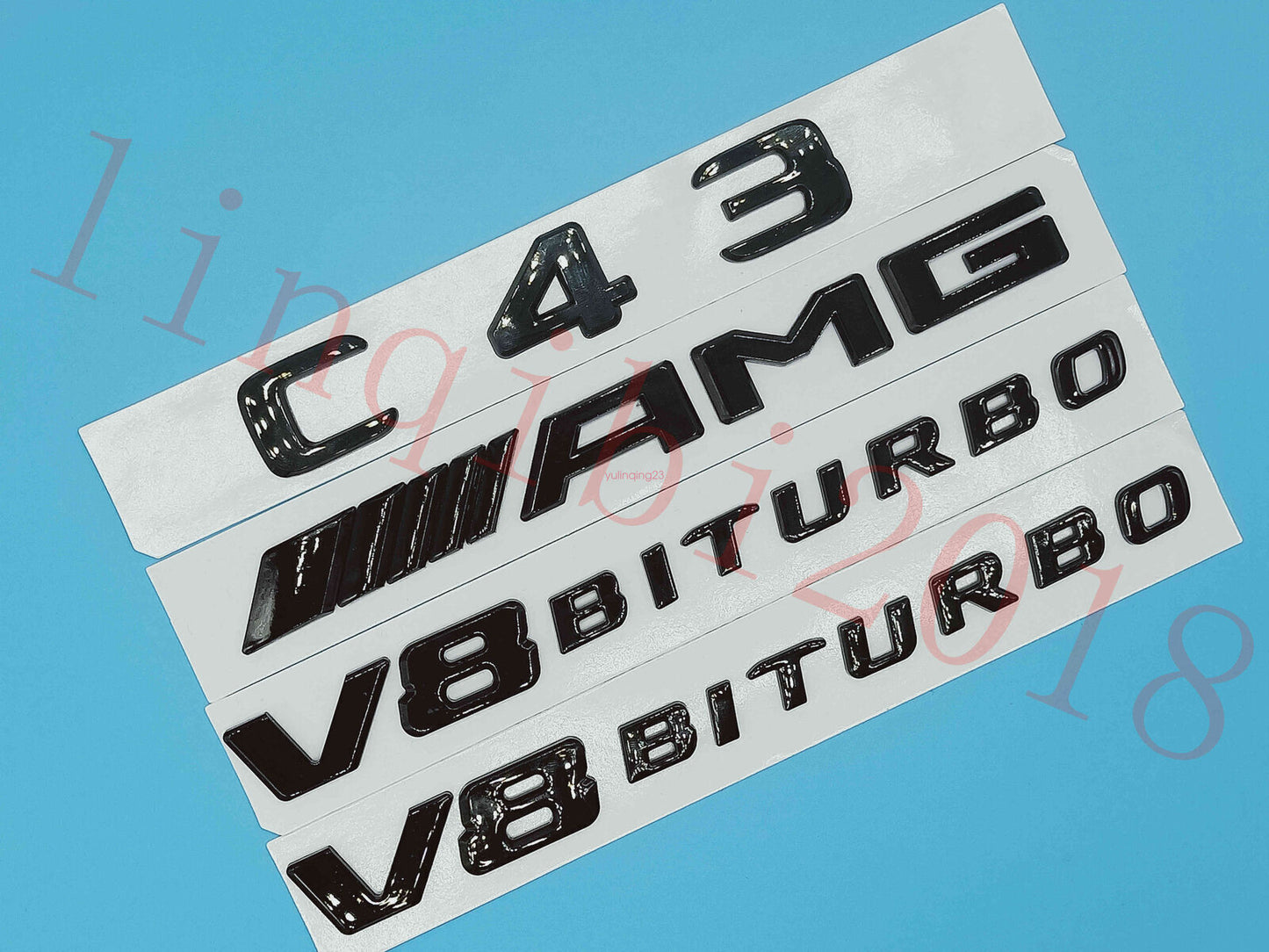 FOR New Gloss Black Flat C43 AMG V8 BITURBO Trunk Embl Badge Sticker