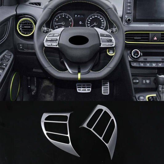 for Hyundai Kona 2018-2021 Silver Steering Wheel Button Frame Cover Trim decor