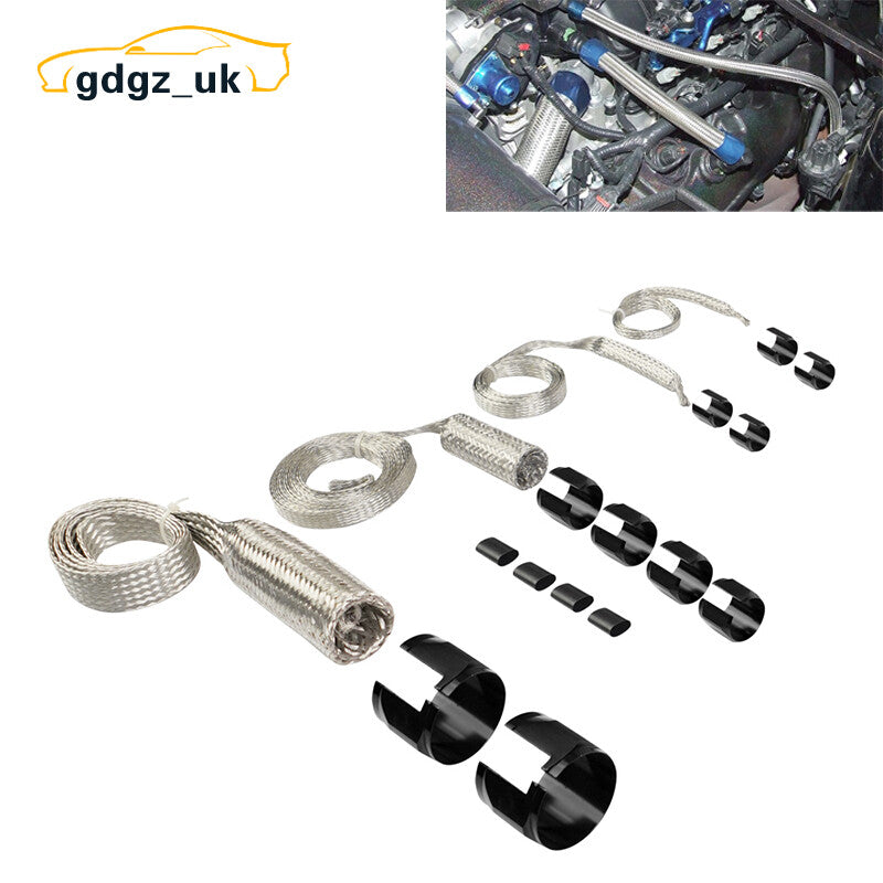 Black Universal Radiator Hose Sleeving Aluminum Braided Dress-Up Hose Cover Kit