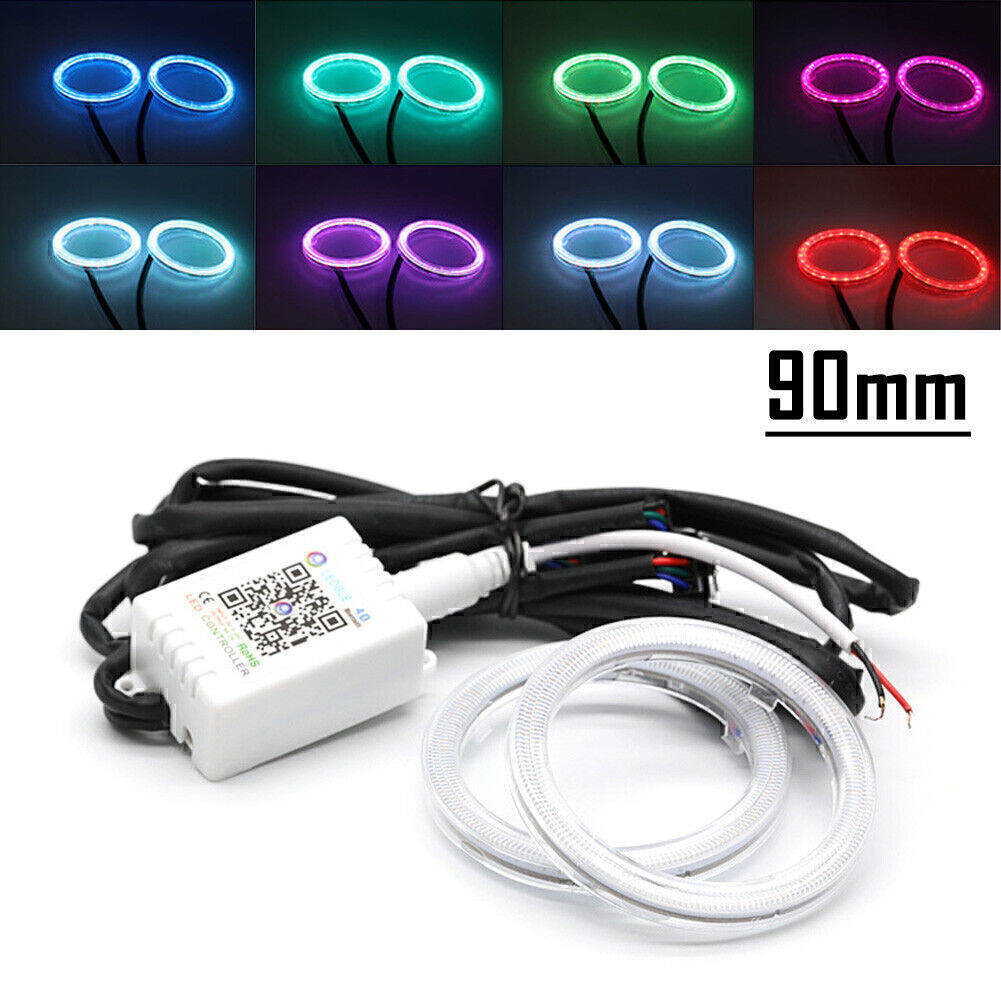 90MM RGB Colorful COB Car Headlight Angel Eyes Light LED Halo Rings Lamp Kit