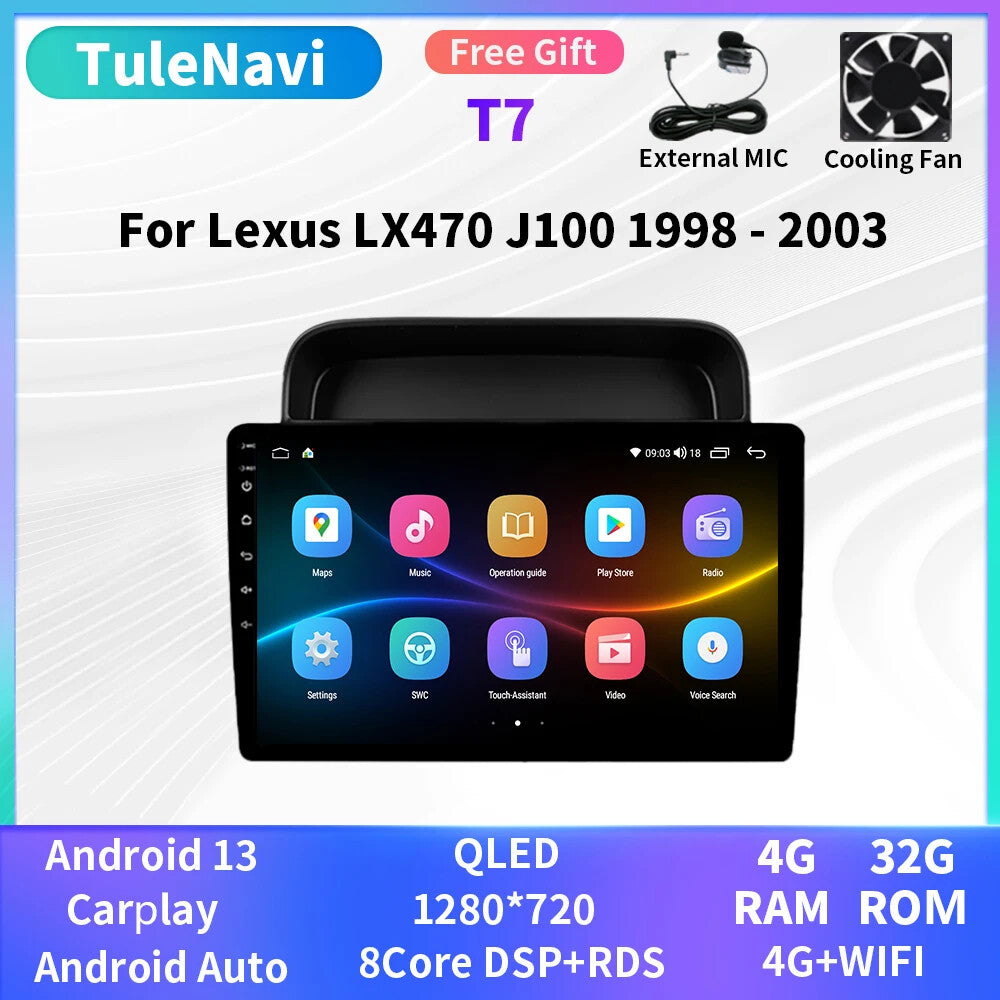 for LEXUS LX470 for Land Cruiser LC 100 1998-2003 CarPlay Car Radio GPS Video Player