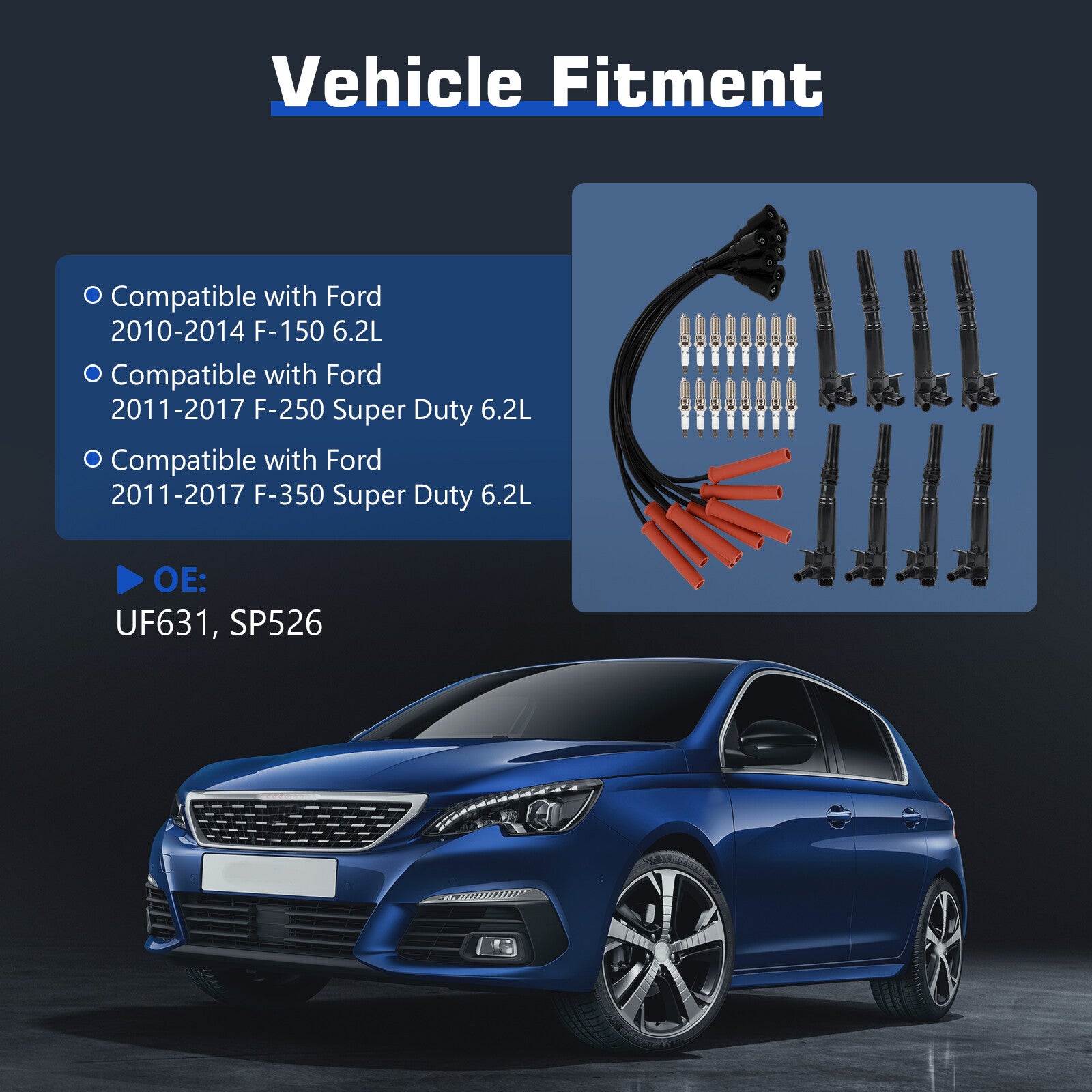 8PC Ignition Coil Spark Plug for UF639 UF631 2010-2017 for Ford F150 F250 F-350 6.2L