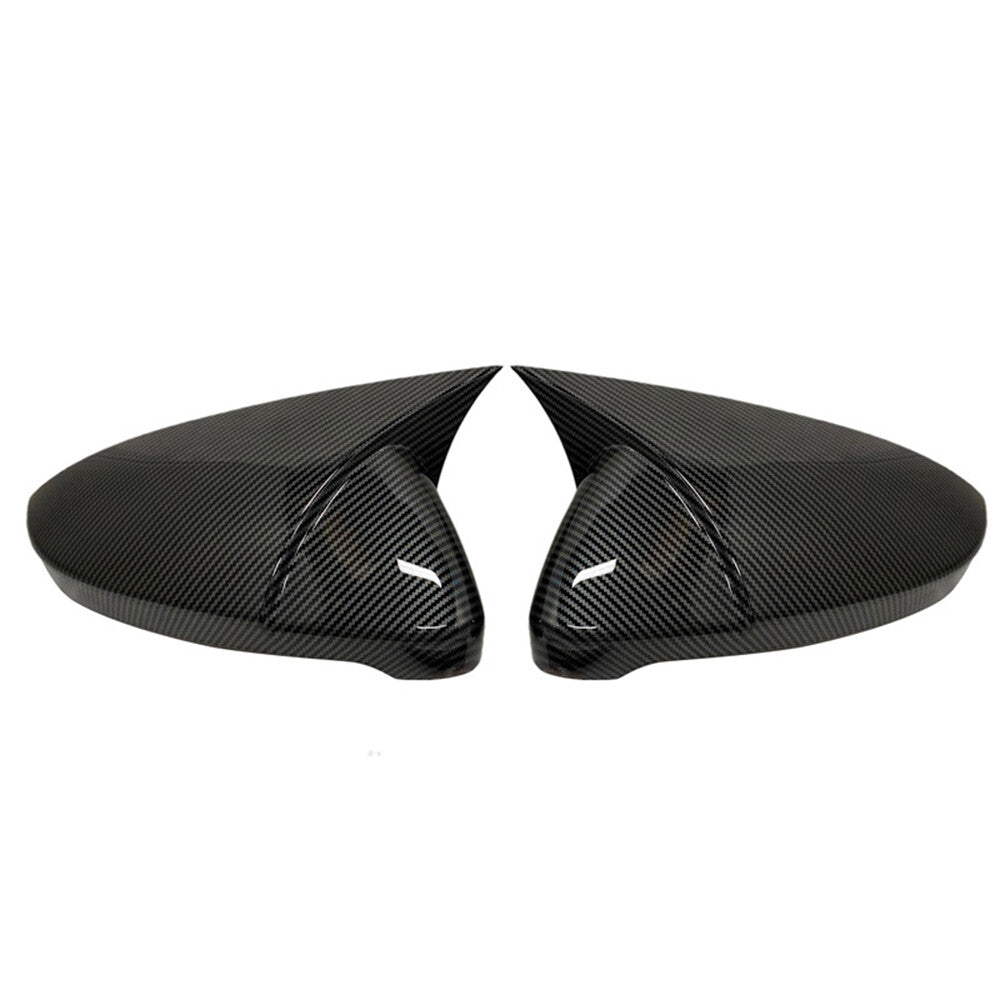 Carbon fiber add-on wing mirror covers are suitable for Volkswagen for Golf MK7, MK7.5, GTI, and GTD models from 2014 to 2019.