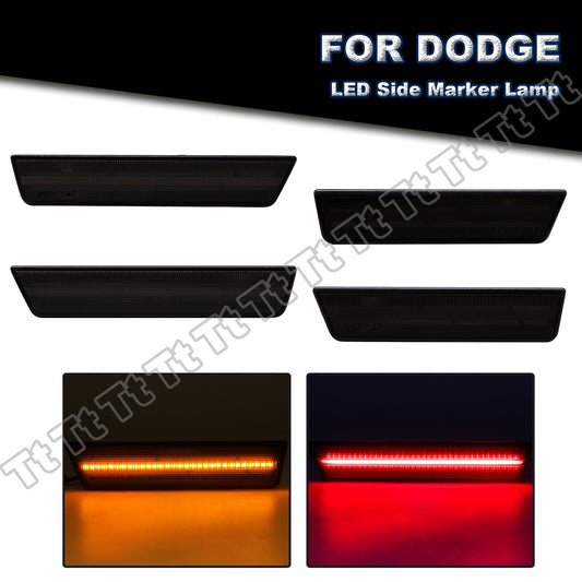 4-Piece LED Front and Rear Side Marker Lights Dark Smoke for 2008-2014 for Dodge for Challenger