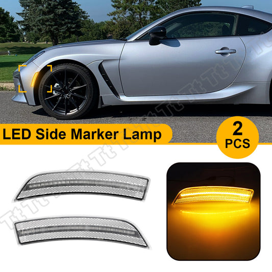 Two transparent LED mudguard side marker lights for 2022 and 2023 for Toyota GR86 and for Subaru BRZ.