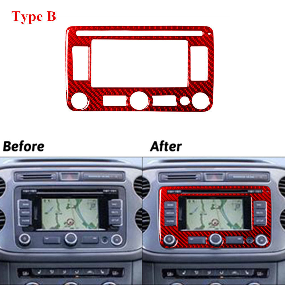 Red Carbon Fiber Radio With Navigation Trim for Volkswagen for Tiguan 2013-2017 B