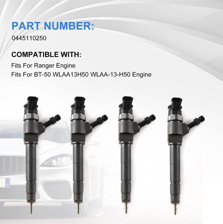4x 0445110250 Diesel Injector for FORD Ranger for MAZDA BT-50 WLAA13H50 WLAA-13-H50