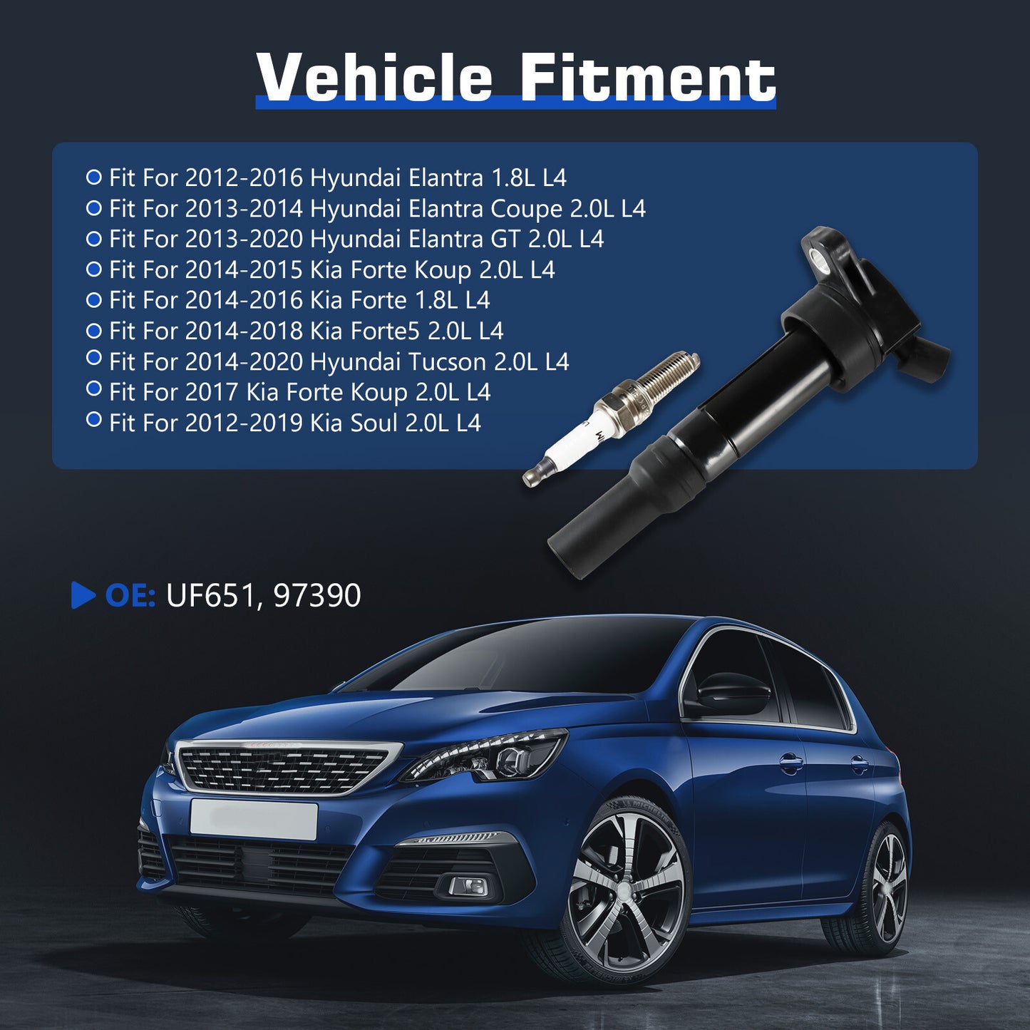 4pcs Ignition Coils and Spark Plugs for Hyundai for Kia for Elantra for Tucson Forte UF651