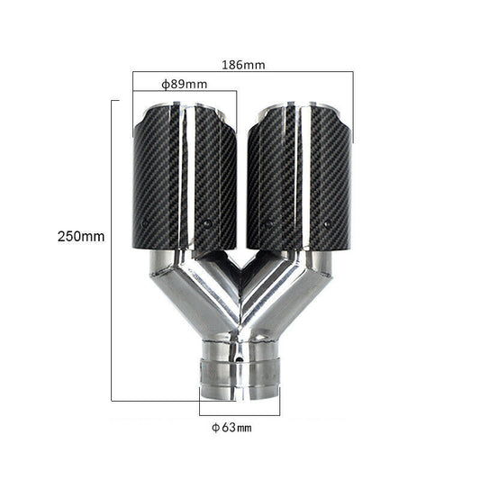 Y type 63mm/89mm Carbon Fiber Dual Exhaust Muffler Tail Pipe Tip Tailpipe Trim
