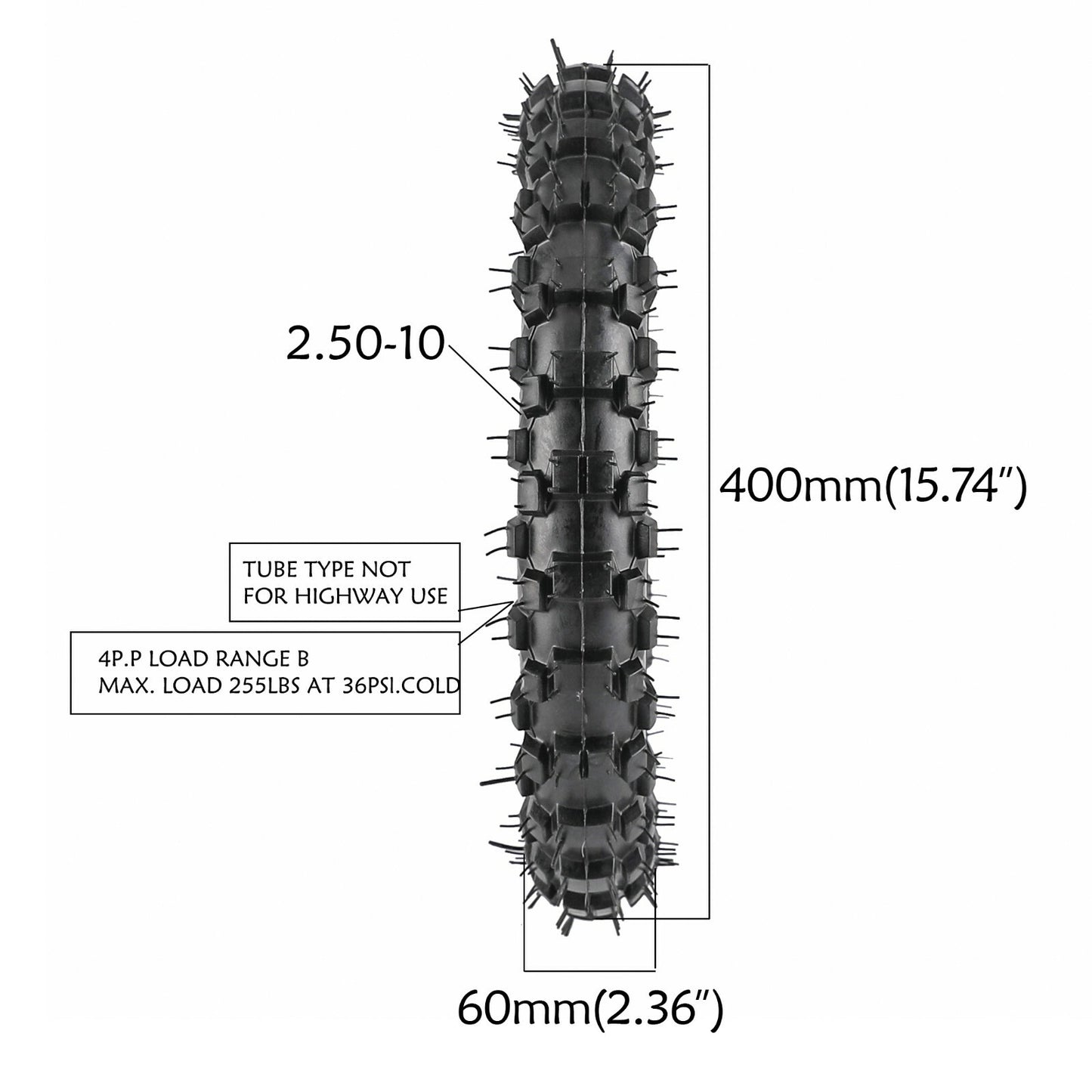 2 sets of 2.50-10 tires with tubing, 2.5-10 suitable for TTR50, XR50, CRF50, Dirt Pit bikes, DRZ70