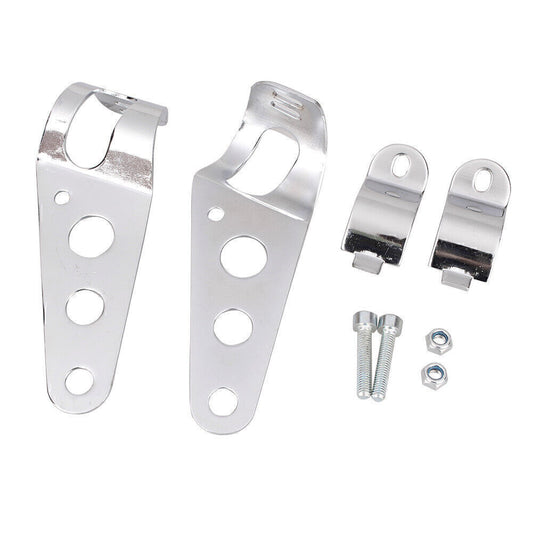 Pair Fork Mount Headlight Casing Brackets for Cafe Racer Bobber Chopper Silver