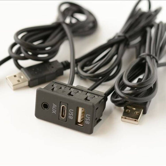 Car Dash AUX Flush Panel Mount Extension Cable Adapter 2 USB Port For Truck for SUV