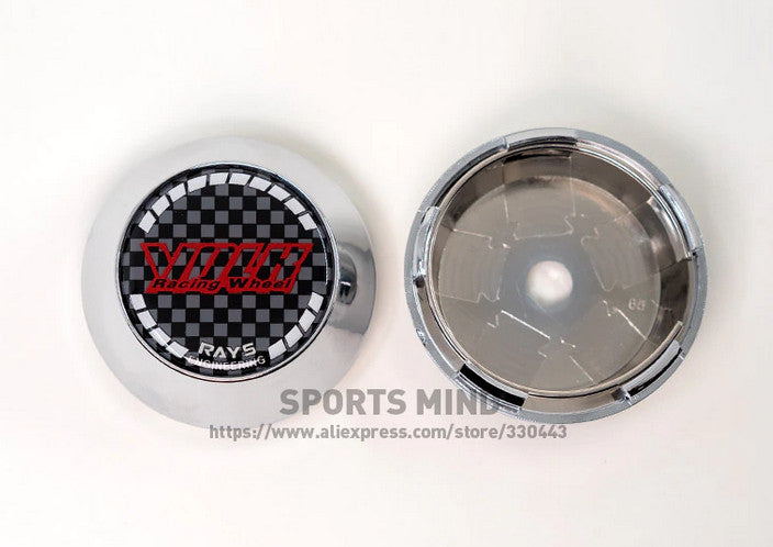 4-piece set of 65mm Volk racing wheel caps, rim caps, wheel center badges, logos, chrome carbon