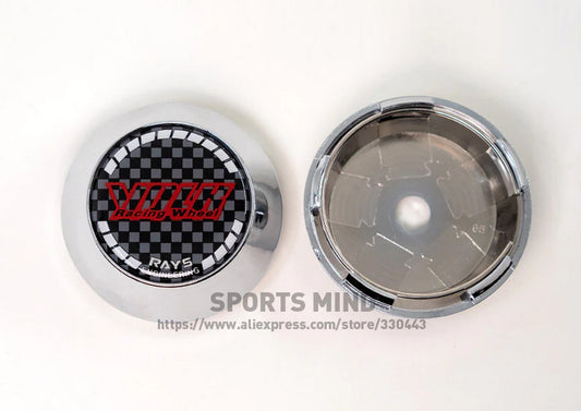 4-piece set of 65mm Volk racing wheel caps, rim caps, wheel center badges, logos, chrome carbon