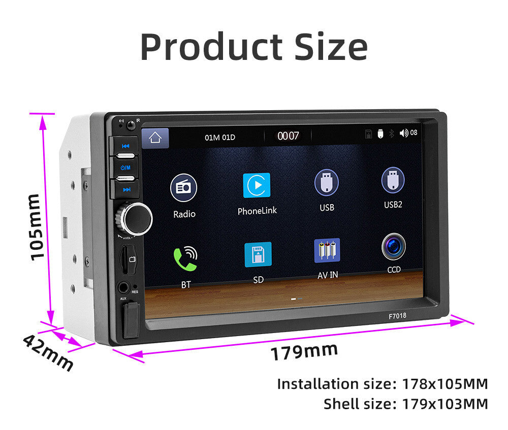 7in Car Radio For Apple Carplay Andriod Auto MP5 Stereo Touch Screen Double Din
