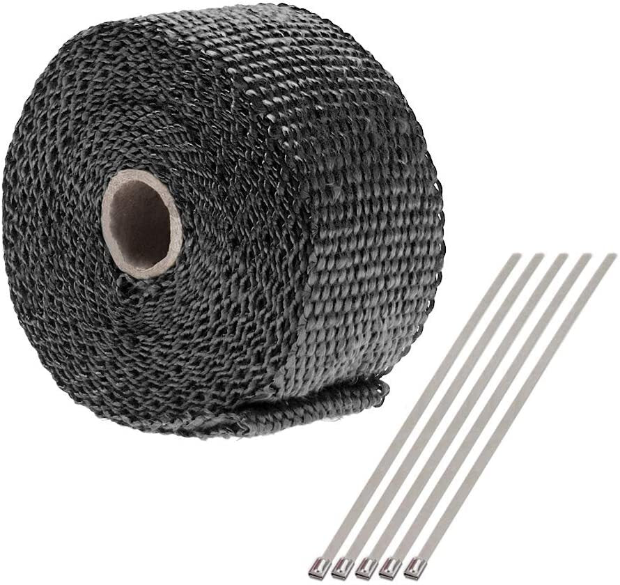 2-inch 50-foot x 2 Rolls Fiberglass Exhaust Pipe Heat Packing Tape Black + 10 Tie Kit