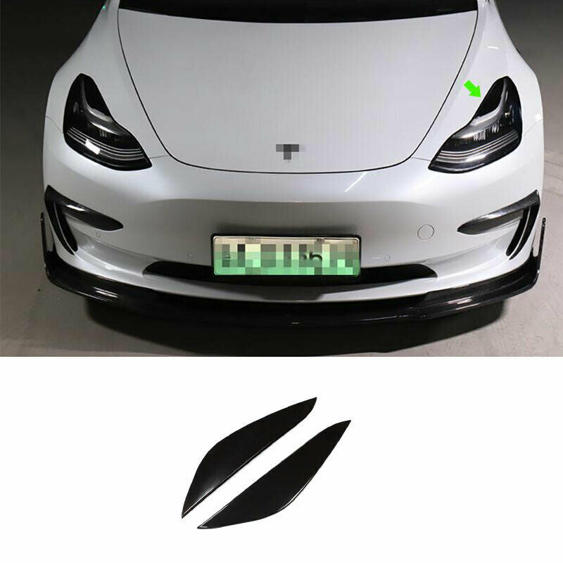 for Tesla Model 3 2017-2023 Gloss Black Front Headlight Lamp Eyebrow Strip Trim