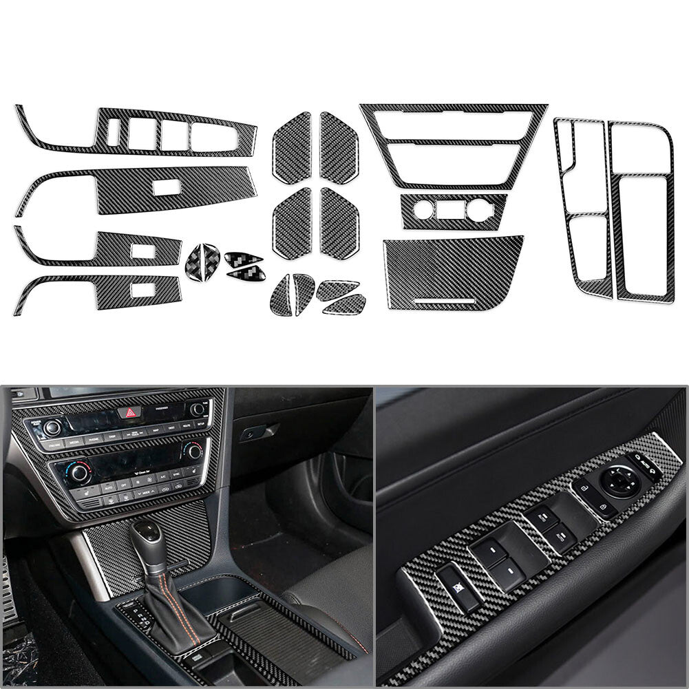 21Pcs Interior Dash Trim Kit Carbon Fiber for Hyundai Sonata 9th 2015-2019 LHD