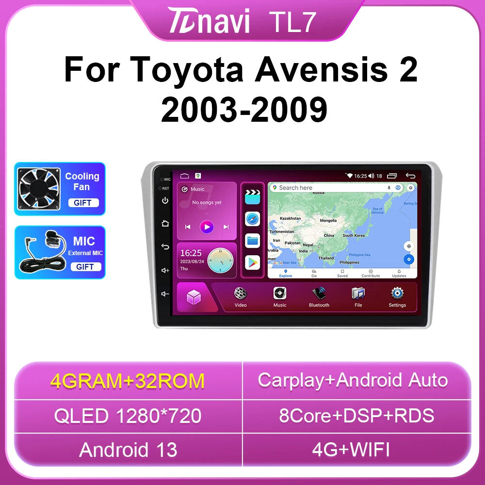 for Toyota Avensis T250 2 2003-2009 CarPlay Car Stereo Radio GPS Player Screen