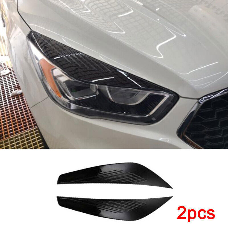 2X Glossy Black Front Headlight Eyebrows Cover Trim for Ford Escape Kuga 17-2019