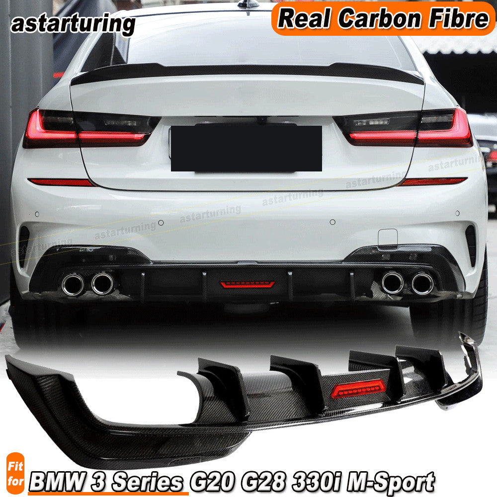 for BMW G20 G28 330i M-SPORT 20-22 REAL Carbon Rear Bumper Diffuser Lip W/Light