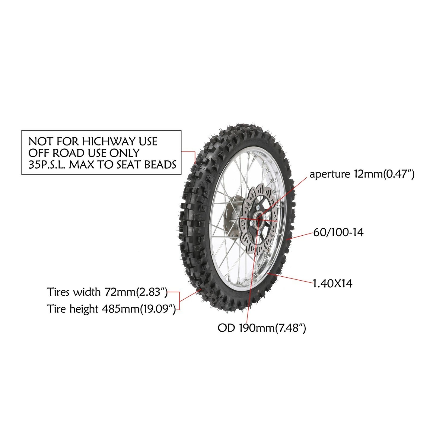 12mm 14-inch wheels, 60/100-14 tires, rim assembly, 2.50-14 grooved tires, SSR 110cc 125cc PW80