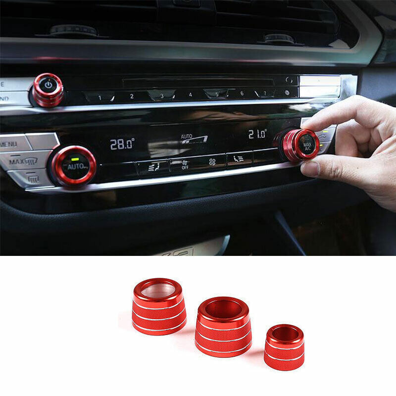 for BMW X3 G01 X4 G02 2018-2021 Red Aluminum Console AC Knob Ring Cover Trim 3P