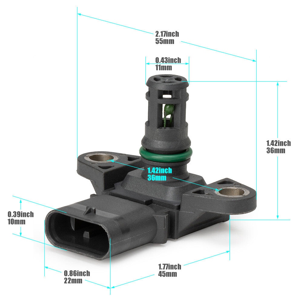 MAP manifold absolute pressure sensor 7599042 is compatible with for BMW X5, X6, 640i, 650i, and 750i. (new)