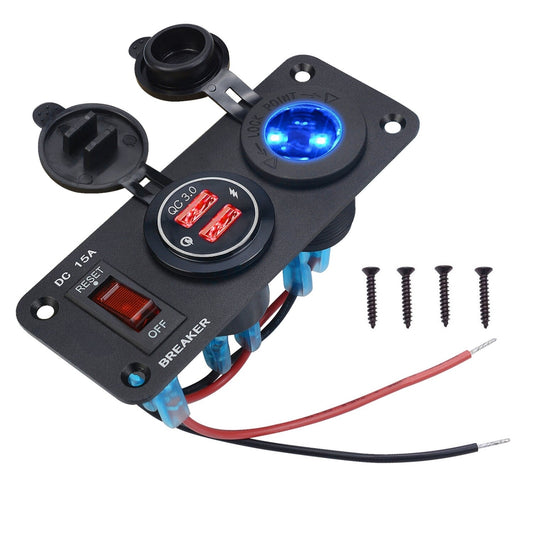12V Car Boat Cigarette Lighter Socket Dual USB Port Charger Mount Panel Charging